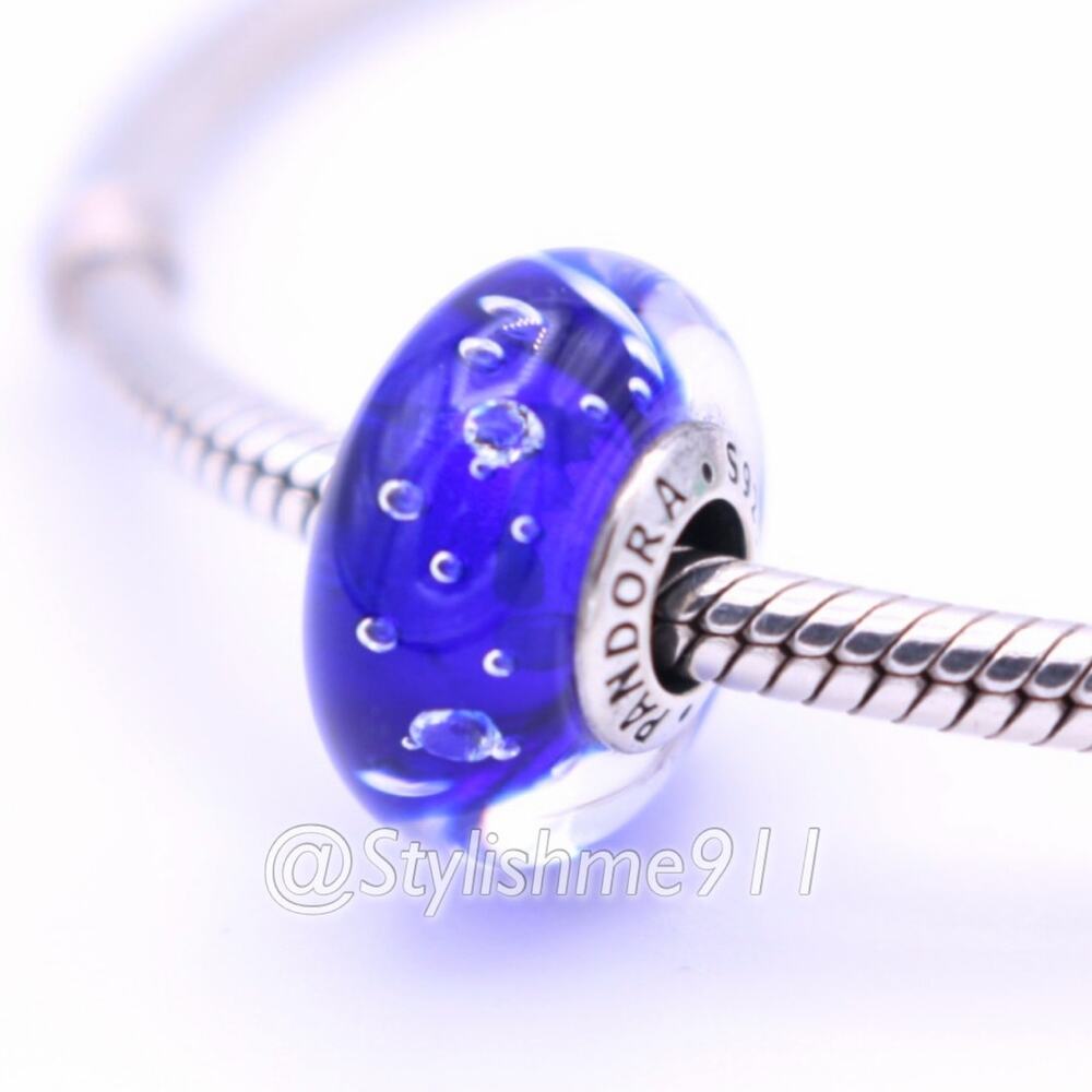 Authentic PANDORA Dark Blue Effervescence Glass Charm